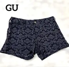 【美品】GU ジーユー ダマスク柄 ショートパンツ 総柄 ネイビー Mサイズ
