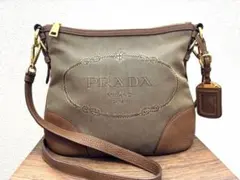 PRADA プラダ　ショルダーバッグ　キャンバス　レザー ブラウン　バッグ
