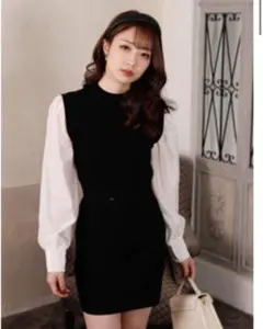 リップサービス シャツドッキングリブニットワンピース 黒 ブラック