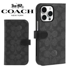 COACH 手帳型 iPhoneケース ブラック シグネチャー iPhone15 - メルカリ