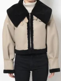 MURUA ムルーアベージュ ブラック クロップドムートンコート