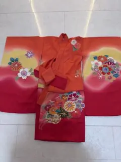 着物　オレンジ色　花柄　美品のサムネイル