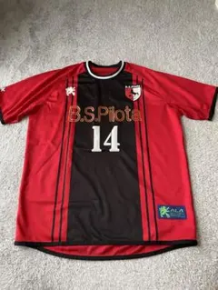 サッカーユニフォーム レッド×ブラック×ホワイト 背番号14番 半袖