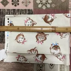 猫プリント 綿生地 日本製　使用済み