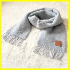 LOEWE ロエベ モヘヤ ウール マフラー グレー アナグラム レザーパッチ