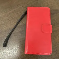 レッド 手帳型スマートフォンケース ストラップ付き