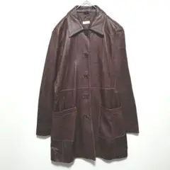 マックスアンドコー　MAX&Co.　ラムレザー　ロングコート　シボ革　42サイズ マックスアンドコー MAX&Co. ラムレザー ロングコート シボ革 42