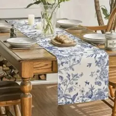 テーブルランナー ブルーフラワー テーブルセンター 185cm ダイニング