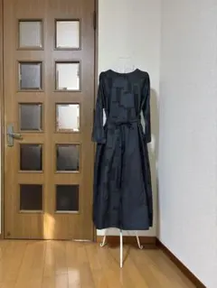 着物リメイク　大島紬　7マルキ　サイドリボン付き　タックワンピース