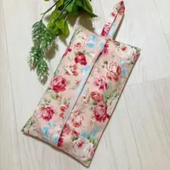 ハンドメイド 吊り下げ ソフトパックティッシュカバー 赤 薔薇柄 おしゃれ