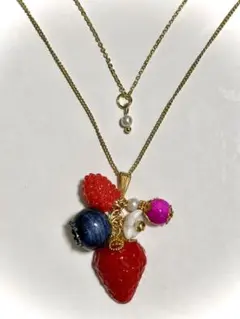 ハンドメイド　再販　三種のベリー二連ネックレス　ペンダント　フェイクフルーツ