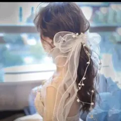 【新品】ウェディング アクセサリーリボン ヘッドドレス　結婚式　ヘアアクセサリー