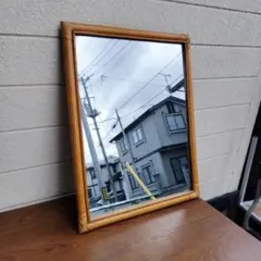 ヴィンテージ ラタン 籐 壁掛け 鏡 ウォールミラー 昭和レトロ