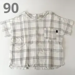 キッズ 半袖シャツ ホワイト/ブラック チェック 90cm