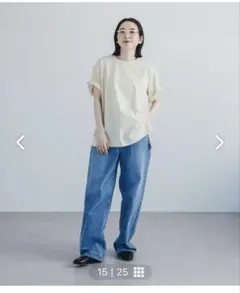 「着こなし広がる、丈と色」たてながTシャツ　クリーム