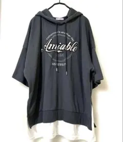 VEHEMENT.. 半袖パーカーロングプリントTシャツ　ダークグレー　春夏　M