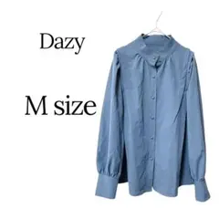 Dazy スタンドカラーブラウス M ブルー 長袖 ボリューム袖 ギャザー 上品のサムネイル