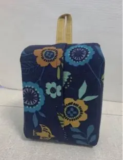 ハーフサイズティッシュカバー　花と鳥　ブルー　マスタード
