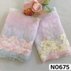 N0675 チュールレース 花柄刺繍　リボン　素材