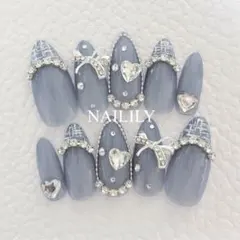 ネイルチップ ワンホン ツイード リボン ガーリー 韓国