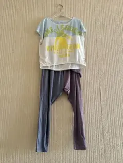 Reebok ヨガウェア 2点セット Tシャツ レギンス パープル グレー S