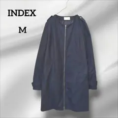 インデックス　 ノーカラーコート　ジッパー付き　 ボタン付き肩部　ネイビー　M