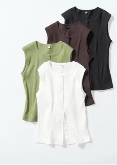 UNIQLO リブフロントボタンノースリーブ(白)