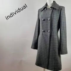 individual ウール100% ダブルロングコート ダークグリーン 38