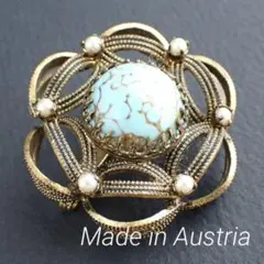 オーストリア製 ビンテージ ブローチ 大粒ターコイズガラス AUSTRIA
