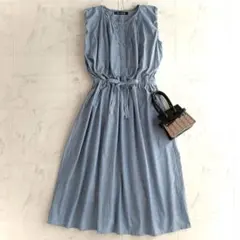 美品 アドーア ADORE リネンブレンド デニムワンピース サイドリボン