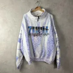 80s 90s USA古着 総柄 スウェットシャツ ハーフジップ ハイネック