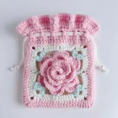 バラの巾着 ハンドメイド かぎ針編み 編み物