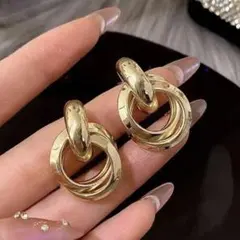 ダブルリングピアス(ゴールド)silver925トレンド おしゃれ No170