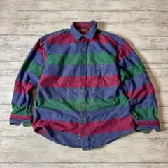 y*y様 90s USA製 エディーバウアー ボーダー ネルシャツ L マルチカ