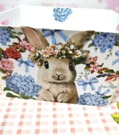 デコパージュ　大きめ小物収納ケース　花かんむりウサギ