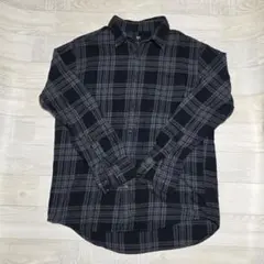 UNIQLO ネイビー グレー チェック 長袖シャツ XL