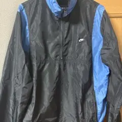 古着　NIKE ハーフジップ ナイロンジャケット M 黒/青