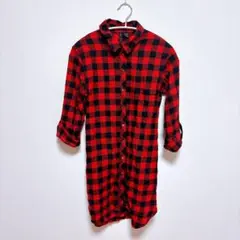 ラクラスクチュール ワンピース 長袖 チェック XS 赤 黒 綿 インポートのサムネイル