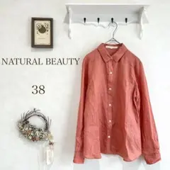 NATURAL BEAUTY シャツ　ブラウス　麻100% オレンジ　上品　38のサムネイル
