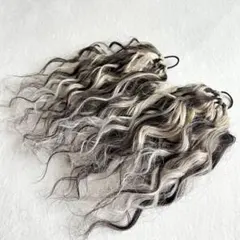 キッズ ヘアゴムエクステ ブラック×ベージュ 2本SET ベビーヘアゴム ギャル