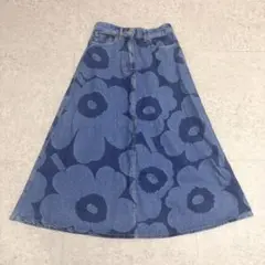 marimekko Unikko ウニッコ デニム ロングスカート 花柄 32のサムネイル