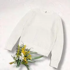 【ユニクロ】メンズ ミドルゲージワッフルクルーネックセーター ホワイト S