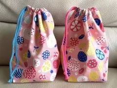 レトロフルーツ柄 コップ袋2個セット ハンドメイド