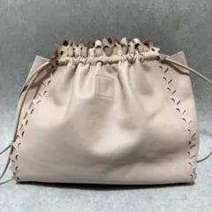 【LUDLOW】巾着ショルダーバッグ　スカラップ レザー　ロゴ　ピンクのサムネイル