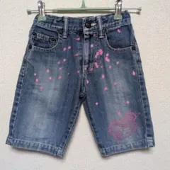 ヒステリックミニ　デニムハーフパンツ スプレー模様