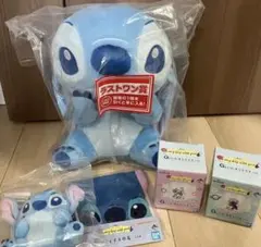 一番くじスティッチ ラストワンぬいぐるみ マスコット フェイス巾着 グラスセット