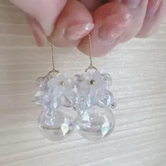 ガラスドームピアス イヤリング クリア 花