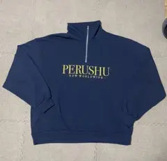 PERUSHU刺繍ロゴルーズハーフジップ