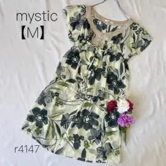 ミスティック　ボタニカル柄　チュニック　透け感　フラワープリント　総柄【M】