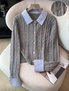 SHEIN ニットカーディガンセーター グレー